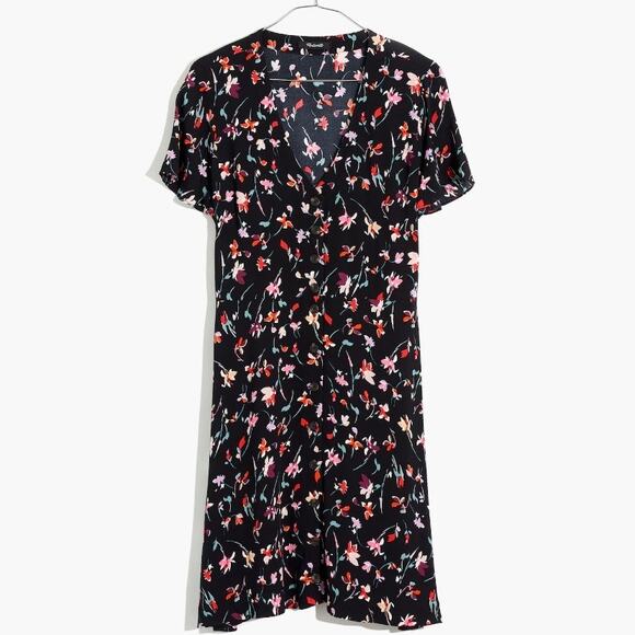 Madewell V-Neck Button-Front Mini Dress in Drifting Flowers 00 XXS - Picture 4 of 7
